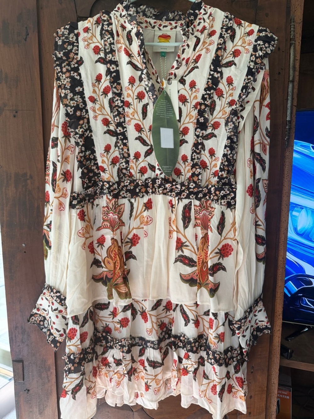FARM Rio Cream Floral Long Sleeve Boho Dress